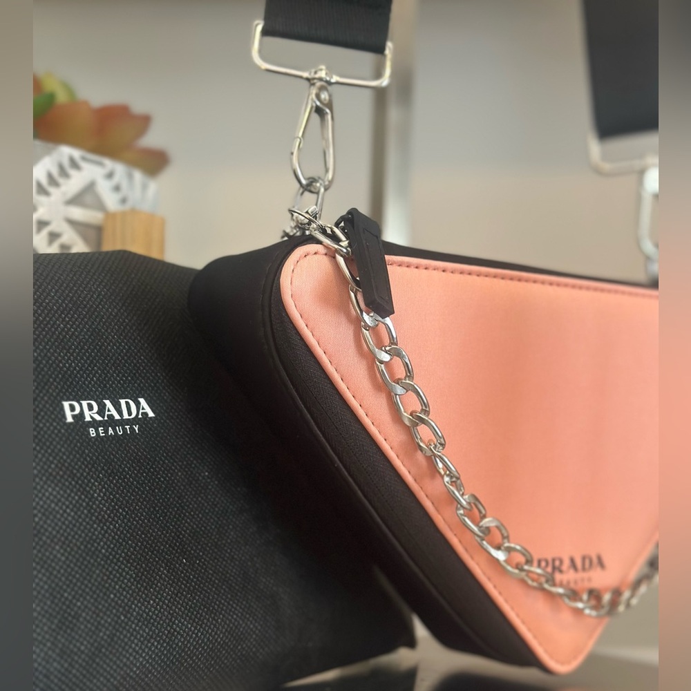 Prada Pink Triangle Cosmetic Case with Black Trim - Picture 3 of 4
